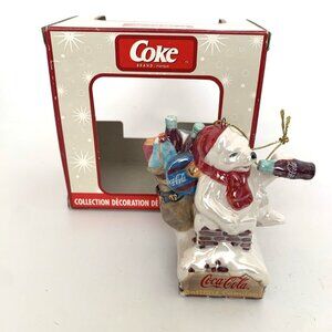2003 Coca-Cola Holiday Pearlescent Porcelain Ornament Polar Bear 4" Vintage